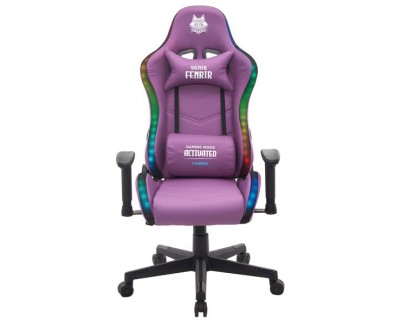 Cromad Serie Fenrir Silla Gaming RGB - Estructura Robusta - Piel Sintetica de Alta Calidad - Altura Regulable con Piston de Gas Clase 2 - Respaldo Reclinable - Cojin Lumbar y Cervical - Reposabrazos Regulables - Color Violeta