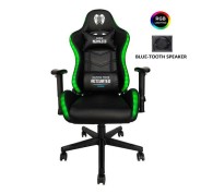 Cromad Serie Nemesis Silla Gaming RGB - Estructura Robusta - Piel Sintetica de Alta Calidad - Altura Regulable con Piston de Gas Clase 2 - Respaldo Reclinable - Cojin Lumbar y Cervical - Reposabrazos Regulables - Altavoces Bluetooth - Color Negro