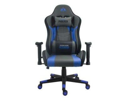 Cromad Serie Phoenix Silla Gaming - Altura Regulable con Piston de Gas Clase 2 - Reclinable hasta 180º - Cojines Lumbar y Cervical - Color Gris/Azul/Negro