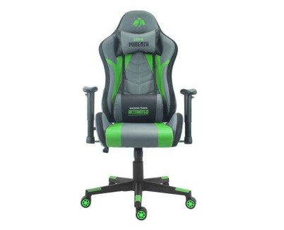 Cromad Serie Phoenix Silla Gaming - Altura Regulable con Piston de Gas Clase 2 - Reclinable hasta 180º - Cojines Lumbar y Cervical - Color Gris/Verde/Negro