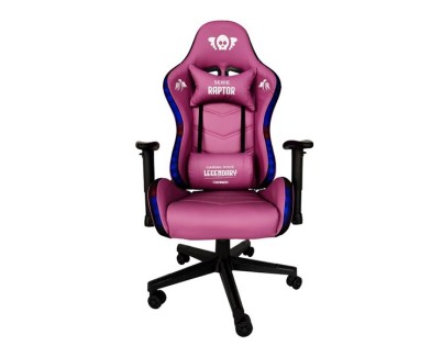 Cromad Serie Raptor Legendary Silla Gaming - Altura Regulable con Piston de Gas Clase 2 - Reclinable hasta 180º - Cojines Lumbar y Cervical - Ruedas de Nailon de 60mm - Iluminación RGB - Color Violeta