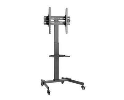 Cromad Soporte de Suelo con Ruedas para TV 32\"-55\" - Bloqueo de Ruedas - Ajustable en Altura - Bandeja Multiusos - Peso Max 35Kg - VESA 400X400mm