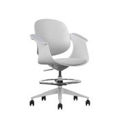 Cromad Top Work Silla/Taburete de Oficina Ergonomica - Altura Regulable hasta 0.78m - Respaldo Inclinable - Anillo Galvanizado Reposapies - Tela de Alta Calidad - Color Blanco