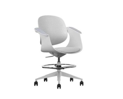 Cromad Top Work Silla/Taburete de Oficina Ergonomica - Altura Regulable hasta 0.78m - Respaldo Inclinable - Anillo Galvanizado Reposapies - Tela de Alta Calidad - Color Blanco