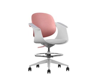 Cromad Top Work Silla/Taburete de Oficina Ergonomica - Altura Regulable hasta 0.78m - Respaldo Inclinable - Anillo Galvanizado Reposapies - Tela de Alta Calidad - Color Rosa/Blanco