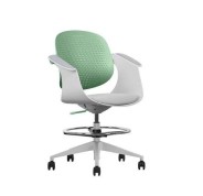 Cromad Top Work Silla/Taburete de Oficina Ergonomica - Altura Regulable hasta 0.78m - Respaldo Inclinable - Anillo Galvanizado Reposapies - Tela de Alta Calidad - Color Verde/Blanco