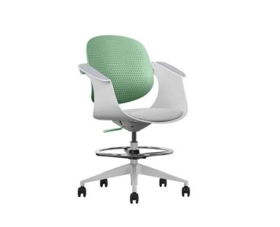 Cromad Top Work Silla/Taburete de Oficina Ergonomica - Altura Regulable hasta 0.78m - Respaldo Inclinable - Anillo Galvanizado Reposapies - Tela de Alta Calidad - Color Verde/Blanco