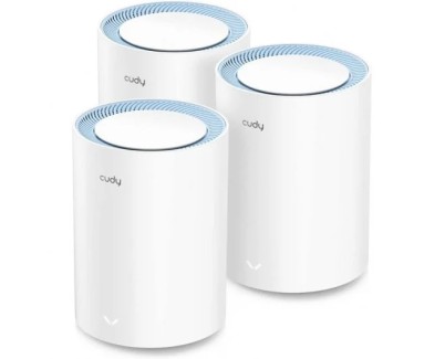 Cudy M1200 Pack de 3 Sistemas WiFi Mesh AC1200 Dual Band - 867Mbps en 5GHz, 300Mbps en 2,4GHz - 1x Puerto LAN 10/100Mbps, 1x Puerto WAN 10/100Mbps - 2 Antenas Internas