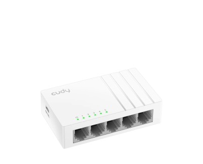 Cudy Switch 5 Puertos RJ45 - Alimentacion por USB-C - Capacidad Conmutacion 10Gbps - Indicadores LED - Funcion Vigilancia IGMP - 88x52.5x24mm - Color Blanco