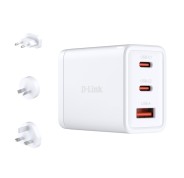 D-Link Cargador de Pared GaN de 65W - 2 USB-C y 1 USB-A - Conectores Intercambiables - Color Blanco