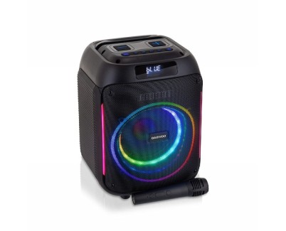Daewoo Altavoz Karaoke Inalambrico - 40W - Bluetooth - Radio FM - Bateria 2000mAh - Microfono Incluido - MicroSD - Jack 3.5mm - USB - Luz LED RGB - Recargable - Color Negro