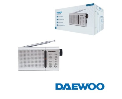 Daewoo DW1037 Radio Portatil AM/FM Analogica - Antena Telescopica - Altavoz Integrado - Incluye Auriculares - Salida Jack 3.5mm - Funcionamiento a Pilas (2xAA) - Rueda de Sintonizacion Precisa - Color Azul Plateado