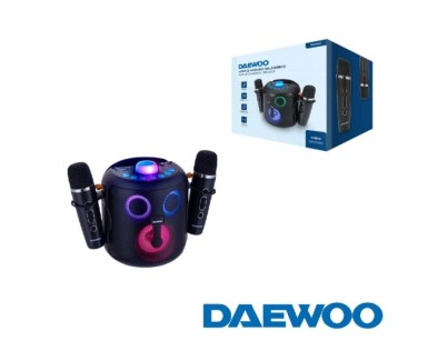 Daewoo DW3008 Altavoz Karaoke Portatil Bluetooth 5.4 de 15W - 2 Microfonos Inalambricos - Luces LED - Radio FM - USB/SD/Aux - Bateria 1800mAh - Carga USB?C - Asa de Transporte y Soporte para Movil - Color Negro
