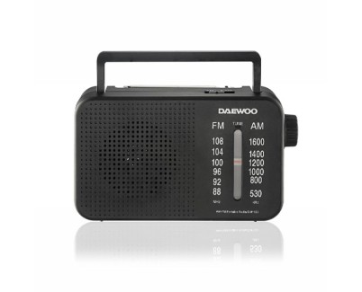 Daewoo Radio AM/FM - Jack 3.5mm - Antena Telescopica - Altavoz Integrado - Asa de Transporte - 22x7.5x15cm - Color Negro