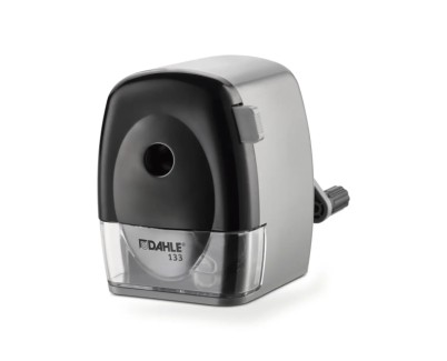Dahle 133 Afilalapices de Manivela - Para Lapices de 8 a 11,5mm Ø - Fresa de Acero - Forma de Punta Ajustable - Gran Deposito - Color Gris/Negro