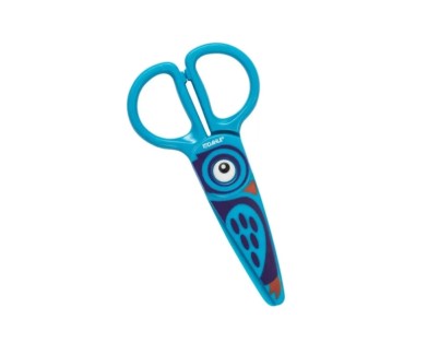 Dahle 54676 Kids Tijeras Infantiles 12cm para los mas Pequeños - Hojas de Plastico - Puntas Redondeadas - Modelo Buho - Color Azul