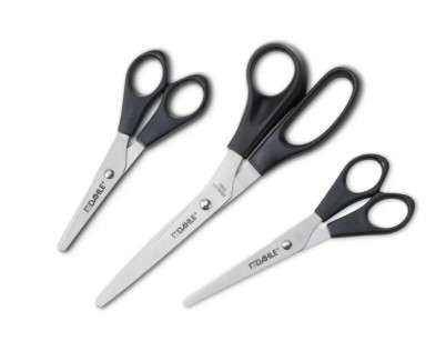 Dahle Home Pack de 3 Tijeras de Acero Inoxidable 13, 15 y 20cm - Hojas Afiladas - Mangos en Plastico ABS - Color Negro