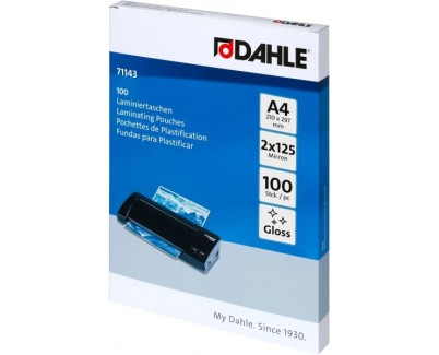 Dahle Pack de 100 Fundas para Plastificar Brillo A4 - 125 Micras - Alta Calidad - Transparente