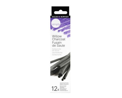 Daler Rowney Simply Charcoal Pack de 12 Carboncillos de Sauce - Marca Suave e Intensa - Ideal para Artistas y Aficionados