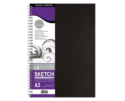 Daler Rowney Simply Cuaderno de Dibujo A3 - Cubierta Rigida con Encuadernacion en Espiral 100g/m2 - Color Blanco