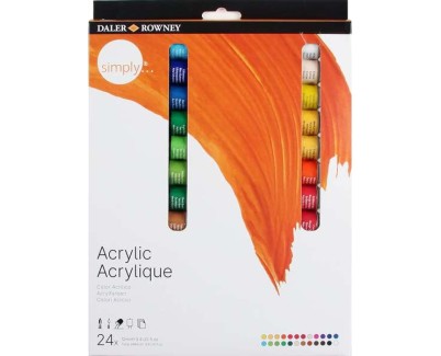 Daler Rowney Simply Pack de 24 Pinturas Acrilicas 12ml - Secado Rapido - Optima Cobertura - Mezclables - Colores Surtidos