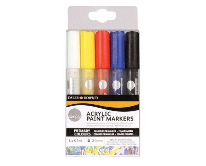 Daler Rowney Simply Pack de 5 Rotuladores Acrilicos - Secado Rapido - Base de Agua - Colores Surtidos