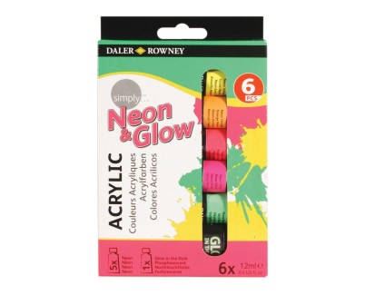 Daler Rowney Simply Pack de 6 Pinturas Acrilicas 12ml - Colores Surtidos Neon