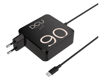 DCU Tecnologic Cargador USB-C 90W - Carga Rapida y Eficiente - Entrada Universal y Cable Largo - Color Negro