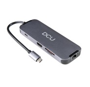 DCU Tecnologic Hub USB Tipo C - Conexion HDMI 4K - Audio Jack 3.5mm - 3 USB 3.0 - Ethernet Gigabit - Lector de Tarjetas SD/TF - Color Metal