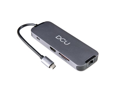 DCU Tecnologic Hub USB Tipo C - Conexion HDMI 4K - Audio Jack 3.5mm - 3 USB 3.0 - Ethernet Gigabit - Lector de Tarjetas SD/TF - Color Metal