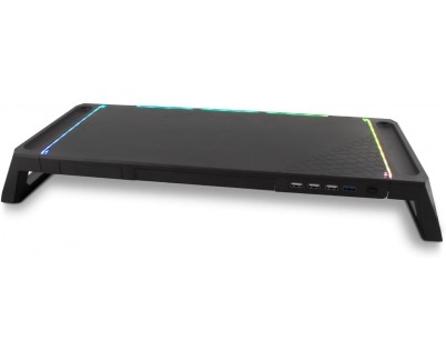 DeepGaming SN06 Soporte para Monitor - Ajustable 2 Alturas - Iluminacion RGB - 3 Puertos USB 2.0 + 1 Puerto USB 3.0 - Color Negro