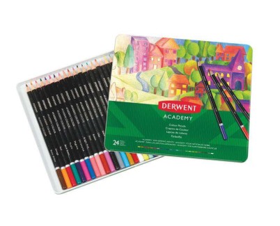 Derwent Academy Pack de 24 Lapices de Colores de Gran Calidad - Transferencia de Color Perfecta - Cuerpos de Madera Natural - Colores Surtidos