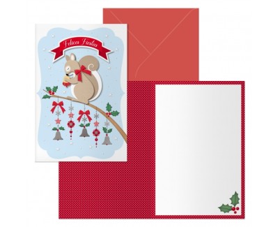Dohe Ardilla Pack de 6 Tarjetas de Felicitacion Navide&ntilde;a con Sobre - Tama&ntilde;o Cerrada 11.5x17cm, Abierta 23x17cm - Papel Offset - Impresas a todo Color