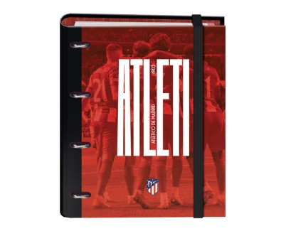 Dohe Atletico de Madrid Atleti Carpeta de 4 Anillas Formato A4 con Recambio de 100 Hojas - 4 Separadores de Colores - Cierre con Goma Elastica - Anillas de 35mm
