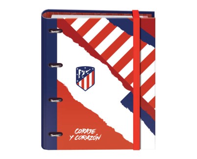 Dohe Atletico de Madrid Coraje y Corazon Carpeta de 4 Anillas Formato A4 con Recambio de 100 Hojas - 4 Separadores de Colores - Cierre con Goma Elastica - Anillas de 35mm