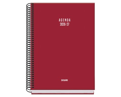 Dohe Basic Colour Vibes Agenda Escolar 26/27 - Formato A5 - Semana Vista - Papel Offset Ahuesado 70g - Cubierta de Carton Plastificado - Espiral - Goma - 15x21x2cm - Color Burdeos