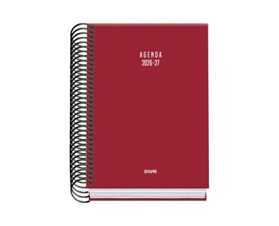Dohe Basic Colour Vibes Agenda Escolar 26/27 - Formato A6 - Dia Pagina - Papel Offset Ahuesado 70g - Cubierta de Carton Plastificado - Espiral Metalica - Goma - 12x17x3cm - Color Burdeos