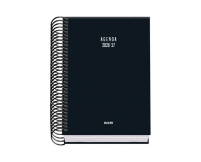 Dohe Basic Colour Vibes Agenda Escolar 26/27 - Formato A6 - Dia Pagina - Papel Offset Ahuesado 70g - Cubierta de Carton Plastificado - Espiral Metalica - Goma - 12x17x3cm - Color Negro