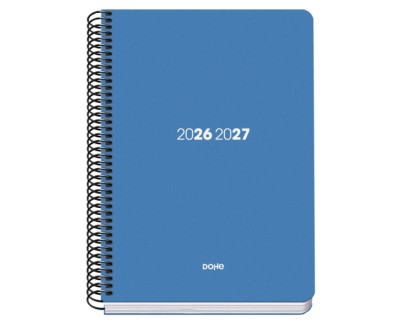 Dohe Basic Element Agenda Escolar 26/27 - Formato A5 - Dia Pagina - Papel Offset Ahuesado 70g - Cubierta de Carton Plastificado - Espiral Metalica - Goma - 15x21x4cm - Color Azul