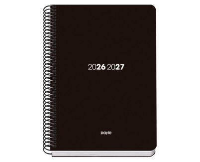 Dohe Basic Element Agenda Escolar 26/27 - Formato A5 - Dia Pagina - Papel Offset Ahuesado 70g - Cubierta de Carton Plastificado - Espiral Metalica - Goma - 15x21x4cm - Color Negro