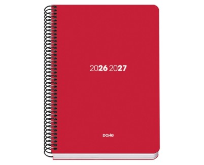 Dohe Basic Element Agenda Escolar 26/27 - Formato A5 - Dia Pagina - Papel Offset Ahuesado 70g - Cubierta de Carton Plastificado - Espiral Metalica - Goma - 15x21x4cm - Color Rojo