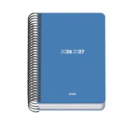 Dohe Basic Element Agenda Escolar 26/27 - Formato A6 - Dia Pagina - Papel Offset Ahuesado 70g - Cubierta de Carton Plastificado - Espiral Metalica - Goma - 12x17x3cm - Color Azul