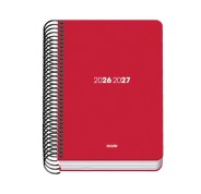 Dohe Basic Element Agenda Escolar 26/27 - Formato A6 - Dia Pagina - Papel Offset Ahuesado 70g - Cubierta de Carton Plastificado - Espiral Metalica - Goma - 12x17x3cm - Color Rojo