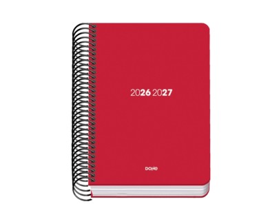Dohe Basic Element Agenda Escolar 26/27 - Formato A6 - Dia Pagina - Papel Offset Ahuesado 70g - Cubierta de Carton Plastificado - Espiral Metalica - Goma - 12x17x3cm - Color Rojo