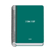 Dohe Basic Element Agenda Escolar 26/27 - Formato A6 - Dia Pagina - Papel Offset Ahuesado 70g - Cubierta de Carton Plastificado - Espiral Metalica - Goma - 12x17x3cm - Color Verde