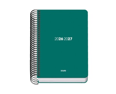 Dohe Basic Element Agenda Escolar 26/27 - Formato A6 - Dia Pagina - Papel Offset Ahuesado 70g - Cubierta de Carton Plastificado - Espiral Metalica - Goma - 12x17x3cm - Color Verde