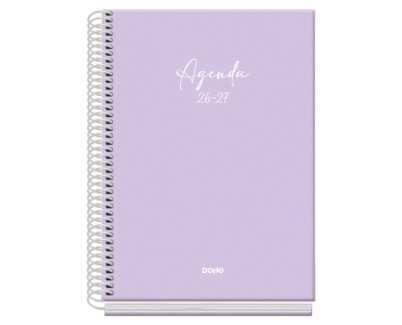 Dohe Basic Serenity Agenda Escolar 26/27 - Formato A5 - Dia Pagina - Papel Offset Ahuesado 70g - Cubierta de Carton Plastificado - Espiral - Goma - 15x21x4cm - Color Morado