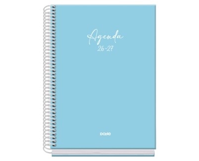 Dohe Basic Serenity Agenda Escolar 26/27 - Formato A5 - Dia Pagina - Papel Offset Ahuesado 70g - Cubierta de Carton Plastificado - Espiral Metalica - Goma - 15x21x4cm - Color Azul