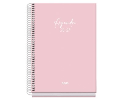 Dohe Basic Serenity Agenda Escolar 26/27 - Formato A5 - Dia Pagina - Papel Offset Ahuesado 70g - Cubierta de Carton Plastificado - Espiral Metalica - Goma - 15x21x4cm - Color Rosa