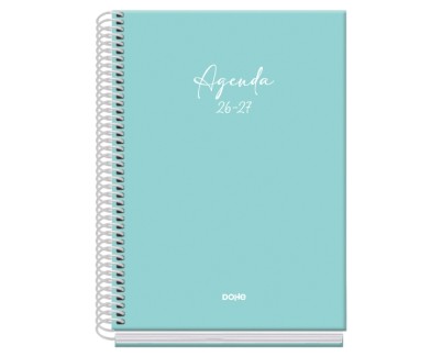 Dohe Basic Serenity Agenda Escolar 26/27 - Formato A5 - Dia Pagina - Papel Offset Ahuesado 70g - Cubierta de Carton Plastificado - Espiral Metalica - Goma - 15x21x4cm - Color Verde